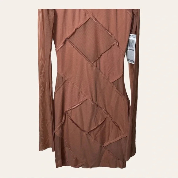 Grayscale XS Brown Bandage Mesh Mini Dress Long Sleeve Party‎ Cocktail - Picture 5 of 10